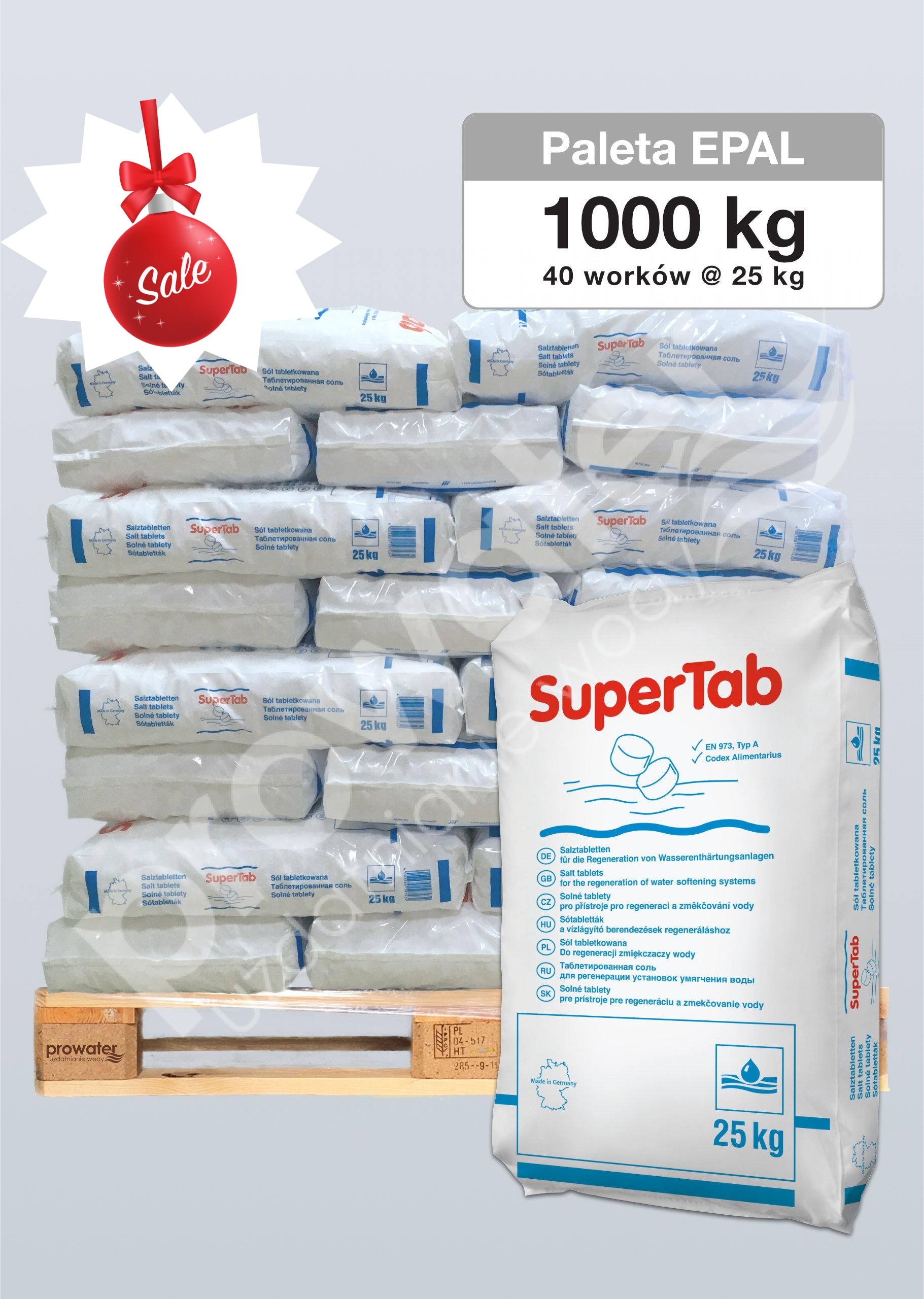 Tabletki solne SuperTab 1000 kg (1 paleta = 40 worków x 25 kg)